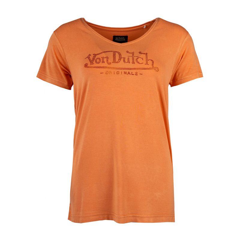 

Tee shirt col V fluide strass logo Femme VON DUTCH L пастельный оранжевый