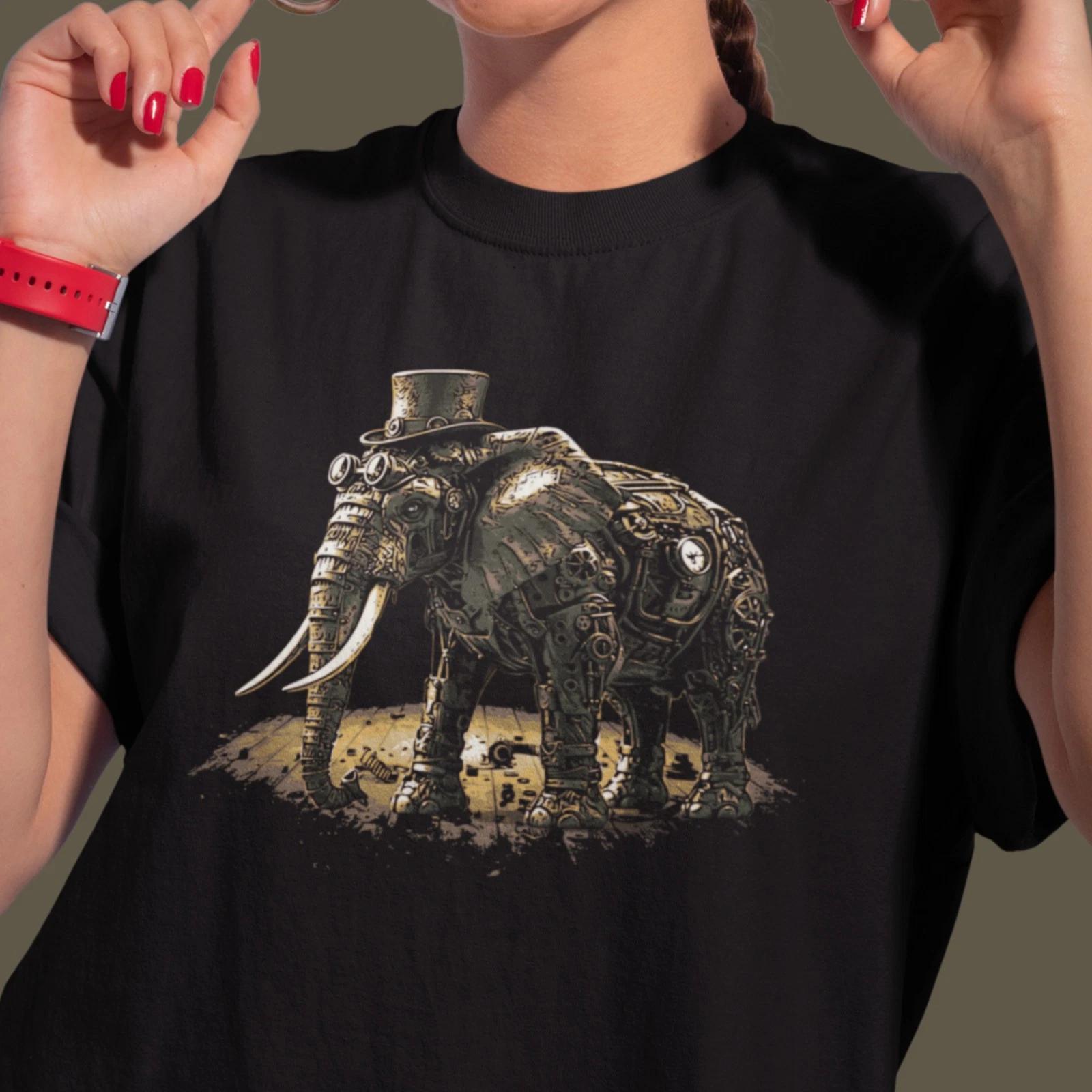

Steampunk Elephant Unisex t-shirt, mechanical pachyderm with top hat 4XL