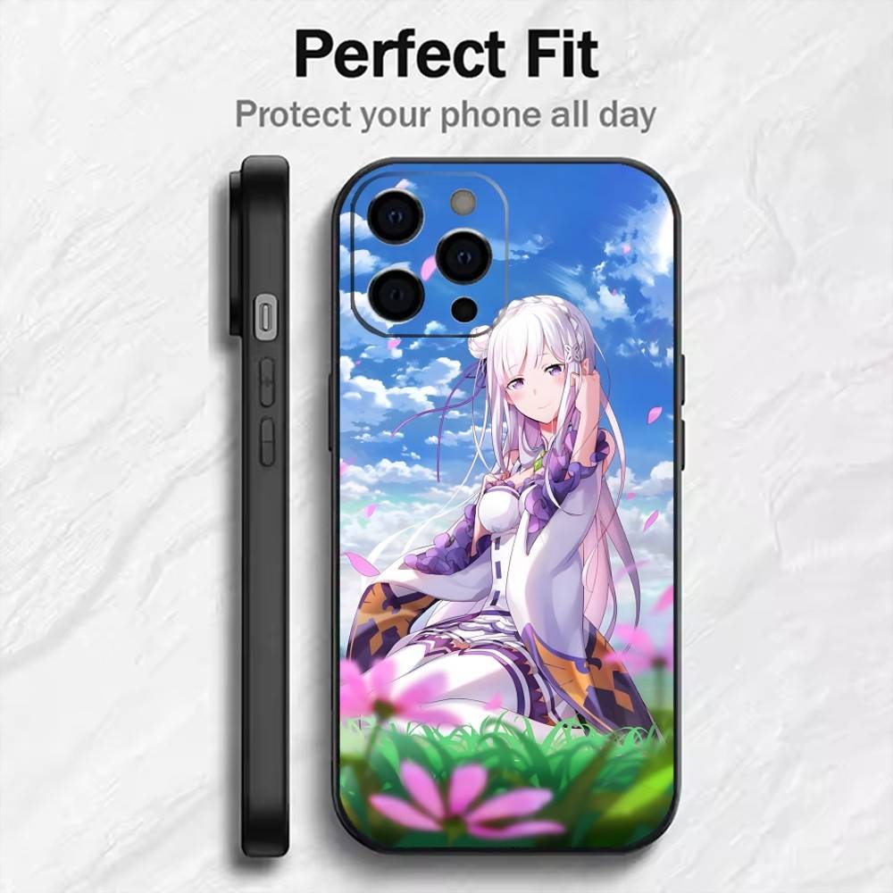 

E-Emilia From RE-Zero Phone Case For iPhone17,16,15,14,13,12 Plus,Max Soft Silicone Black Cover iPhone15plus