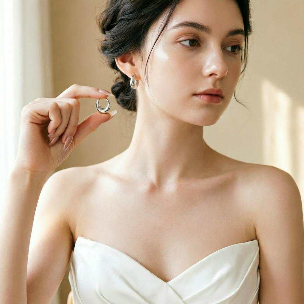 Punk Oval Smooth Metallic Geometric Hoop Earrings Minimalist Style U-shaped Ear Buckle Daily Life Fashion Jewelry Accessories