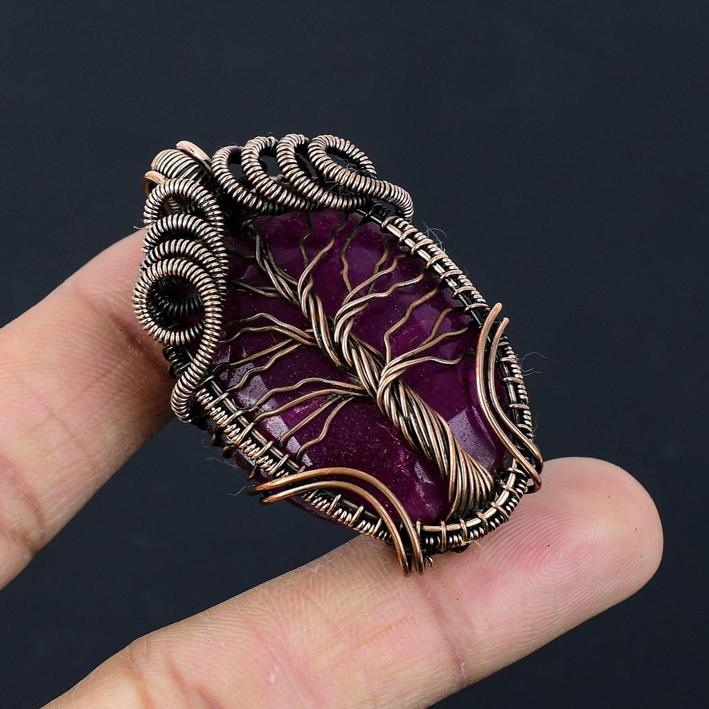 Tree Of Life Ruby Pendant Gemstone Jewelry, 999 Copper Wire Wrapped Handmade Pendant, Latest Design Jewelry