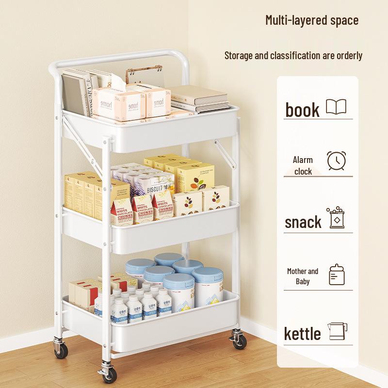 Carrello Multi-Livello Pieghevole Compatto: Scaffale Metallico Versatile per Bagno, Camera da Letto o Soggiorno