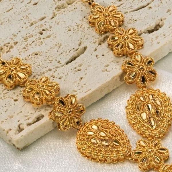 Gifts Gold Color Necklace Earring Set 24K Gold African Bridal Jewelry Sets  Women