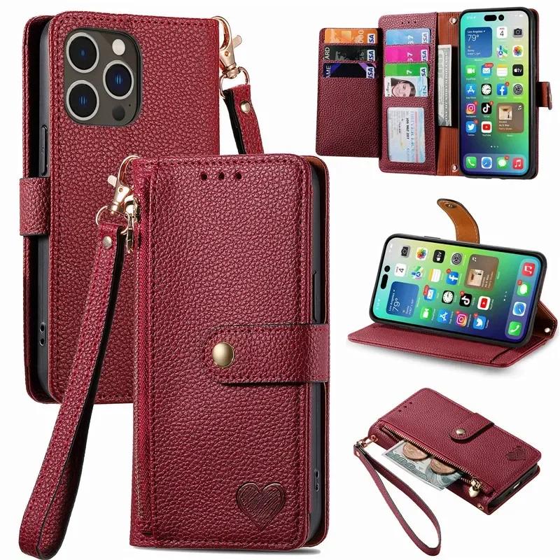 Crossbody Zipper Wallet Card Phone Case for iPhone 17 Air 16E 16 Pro Max 15 14 Plus 13 12 11 XS XR X Lanyard Leather Flip Cover