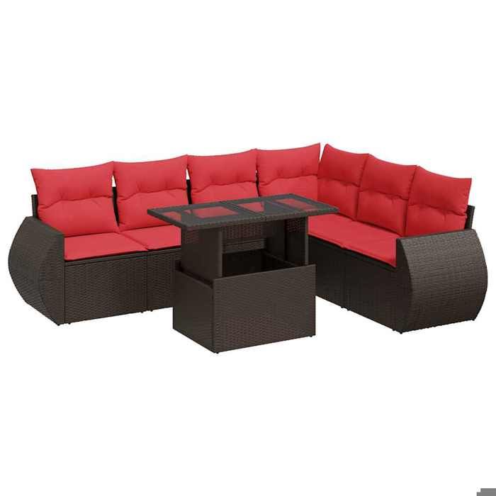VidaXL Salon de jardin avec coussins 7pcs marron résine tressée acacia, ensemble de canapés d'extérieur, salon de jardin 3326655