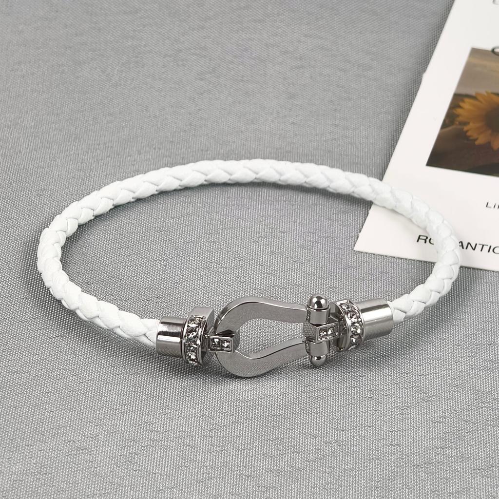 2026 Red Rope U-shaped Fred Micro-inlaid Half-brick Leather Rope Horse Buckle Hoof Non-fading Bracelet