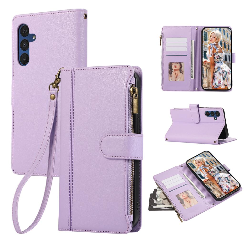 For Samsung Galaxy A36 5G Case Multi Card Slots Zipper Leather Phone Cover with Wrist Strap