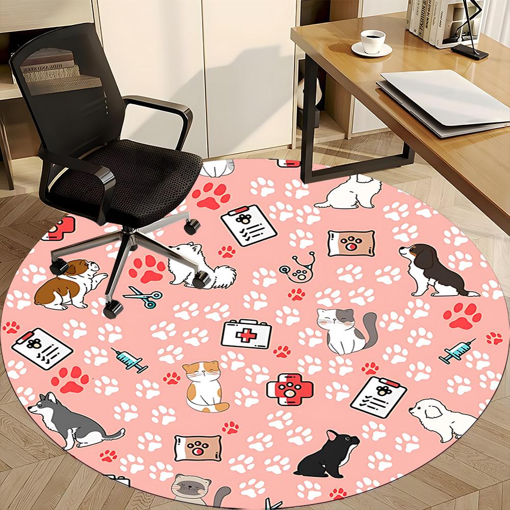 1pc Pet Vet Office Round Area Rug,  Mat Suitable ForOffice, Under Office Chairs Bedroom Living Room Home Decor, Room Deco