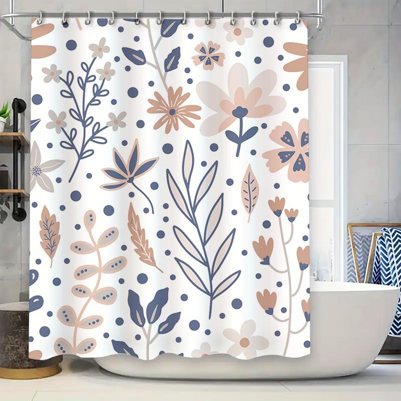 

Nature-Inspired Floral Shower Curtain Set Blue Pink Decor for Bathroom Soft Fabric with Hooks Included (White Background) 90x180cm