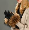 Jxwatcher Winter Women Warm Genuine Sheepskin Gloves Luxury Fur Trim Full Finger Fashion Leather Gloves