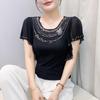 Summer New Elegant O-Neck Short Sleeved Mesh T-shirt Fashion Ruffles Hot Diamonds Women's Tees Chic Butterfly Sleeve Casual Tops