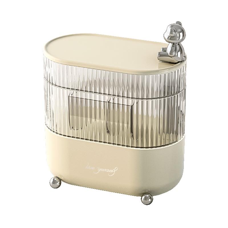 Luxury Style Desktop Storage Box With Rotating Lid For Cosmetics Jewelry Clutter