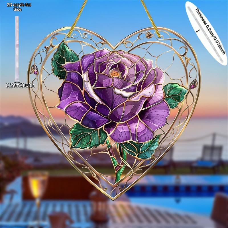 Attrape-soleil Cœur Rose Violet, Parfait pour la Maison et le Porche, Cadeau Idéal pour les Femmes, Style Bohème, Design Détaillé des Pétales, Décoration Attrape-soleil pour Tous