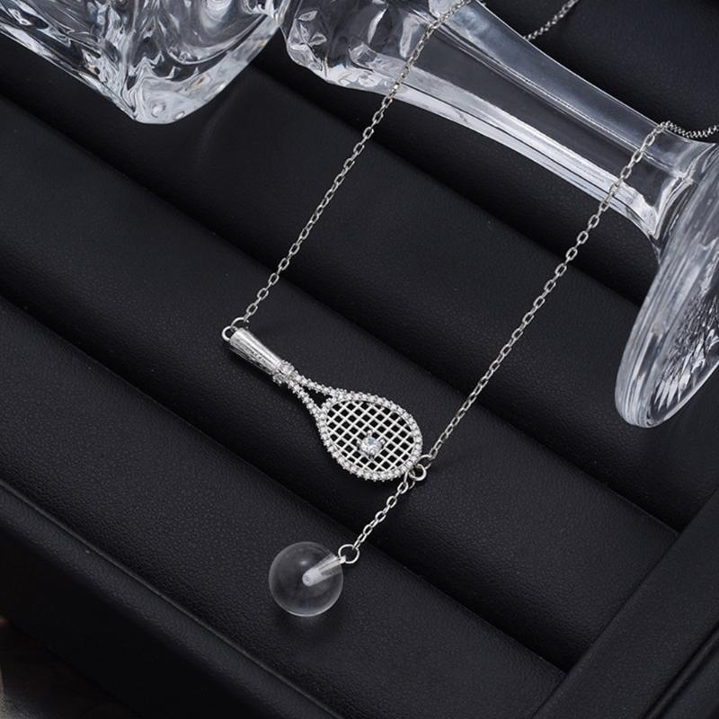 Elegant Badminton Racket Necklace With Crystal Accents Copper Jewelry For Women Gift