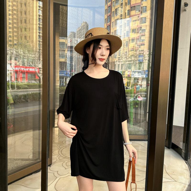 Women's Summer Modal T-Shirt Dress Half Sleeve Tee sleepdress With Pocket Loose Fit Plus Size Lightweight Loungewear Sleep Dress