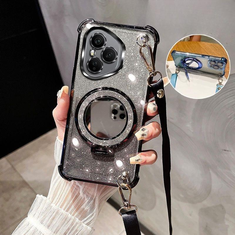 

Для Huawei Honor 400 Lite Pro Чехол Кроссбоди Ремешок Гальваническое Покрытие Зеркало Держатель Крышка Honor 400 чёрный