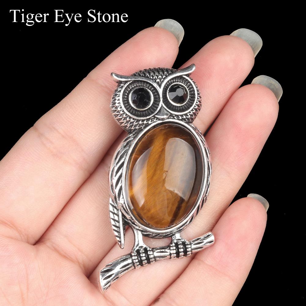 1Pc, Halloween Owl Shape Reiki Healing Crystal Pendant Brooch Pin, Unique Dual Purpose Design, for DIY Unisex Necklace Accessories or Hanging Clothes
