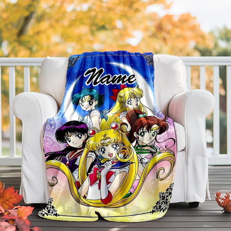 Customizable Sailor Moon Throw Blanket – Personalized Name, All-Season Cozy Snug Blanket, Machine Washable, Personalized Blanket