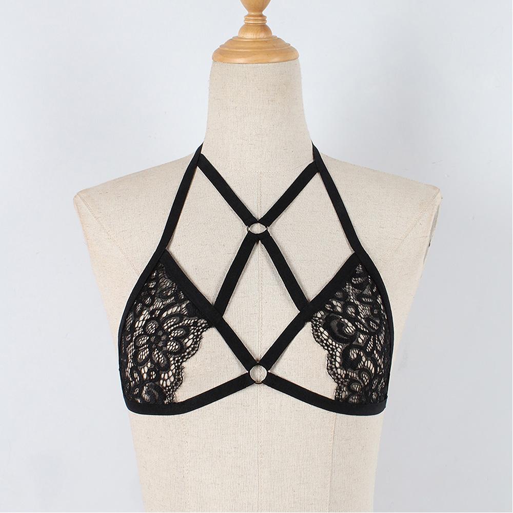 Ženy Sexy Krajka Spodní Prádlo Bandáž Elastická Braletka Korzet Ohlávka Push Up Crop Top Bras Černá