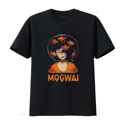 T-shirt Ispirata alla Band Mogwai Cotone Pesante Nero Tutte le Taglie Design Unico Ragazza Pesce Vintage vinta