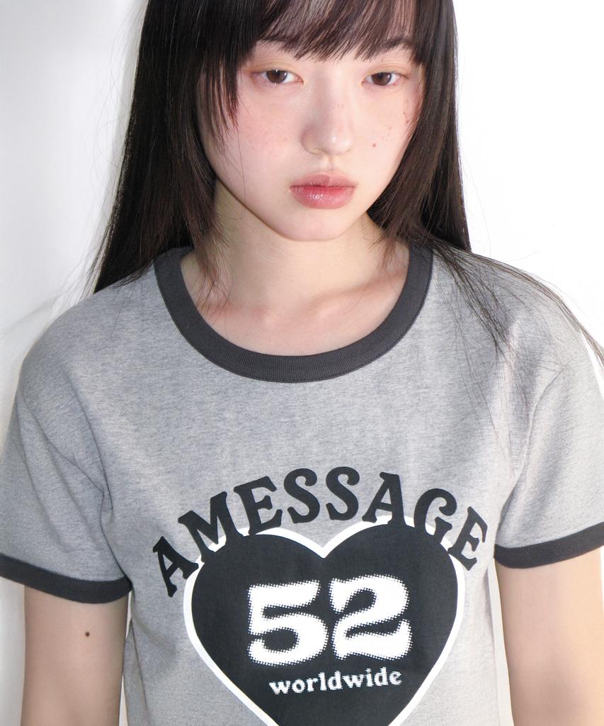 AMES-WORLDWIDE 52 Heart Ringer Crop Tee Gray