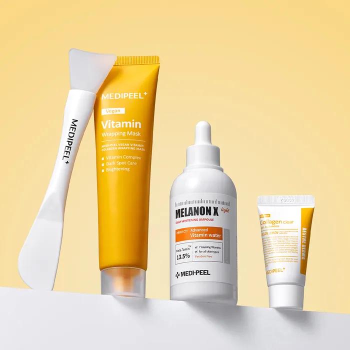 Vegan Vitamin Collagen Wrapping Mask & Large Capacity Vitamin Ampoule Set (Pack Brush + Whitening Cleanser Miniature Gift)