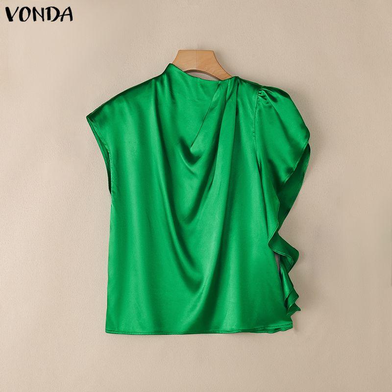 

VONDA Women Elegant Short Sleeve Casual Twisted Satin Tops T-shirts L зелений