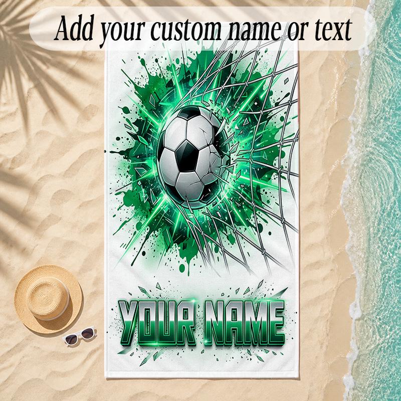 Soccer Theme Soft Beach Towel Personalized Custom Name Text Towel Portable for Beach Pool Travel
