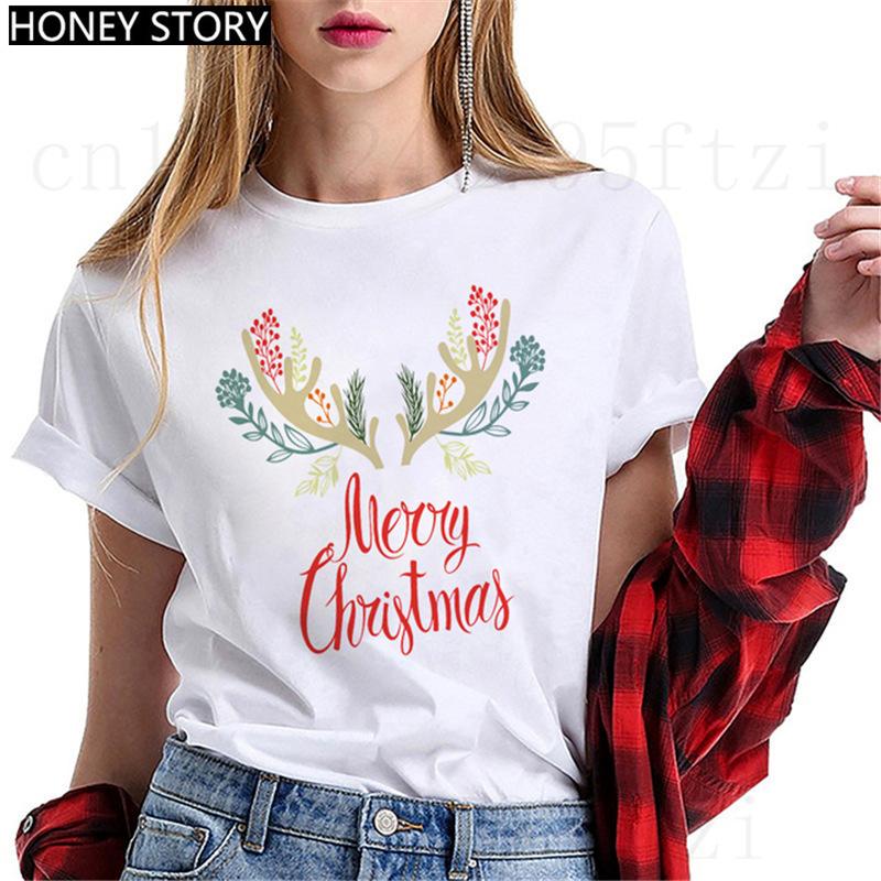 Fashion Cartoon Christmas Tree Graphic Women T-Shirts Summer Short Sleeve O-Neck Female Tops Streetwear Y2K Clothing