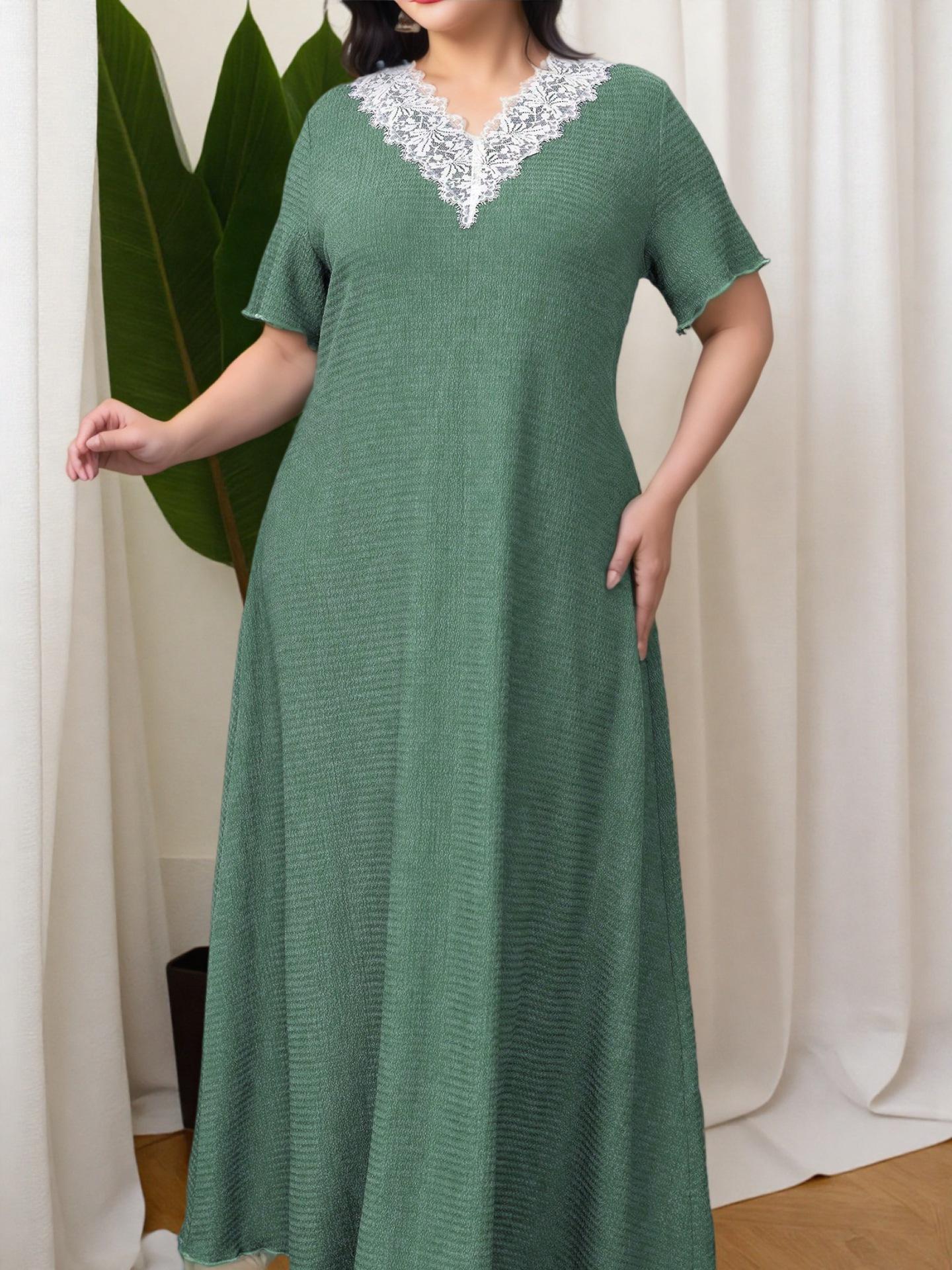 Элегантное длинное облегающее платье 2025 года с V-образным вырезом и кружевом, больших размеров XS зелёный