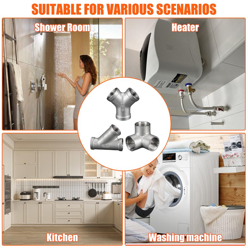 Stainless Steel Tube Pipe Fittings Y Shaped Tees 45 Degree Oblique Joint for Gas Water Systems Kitchen Garden Irrigation