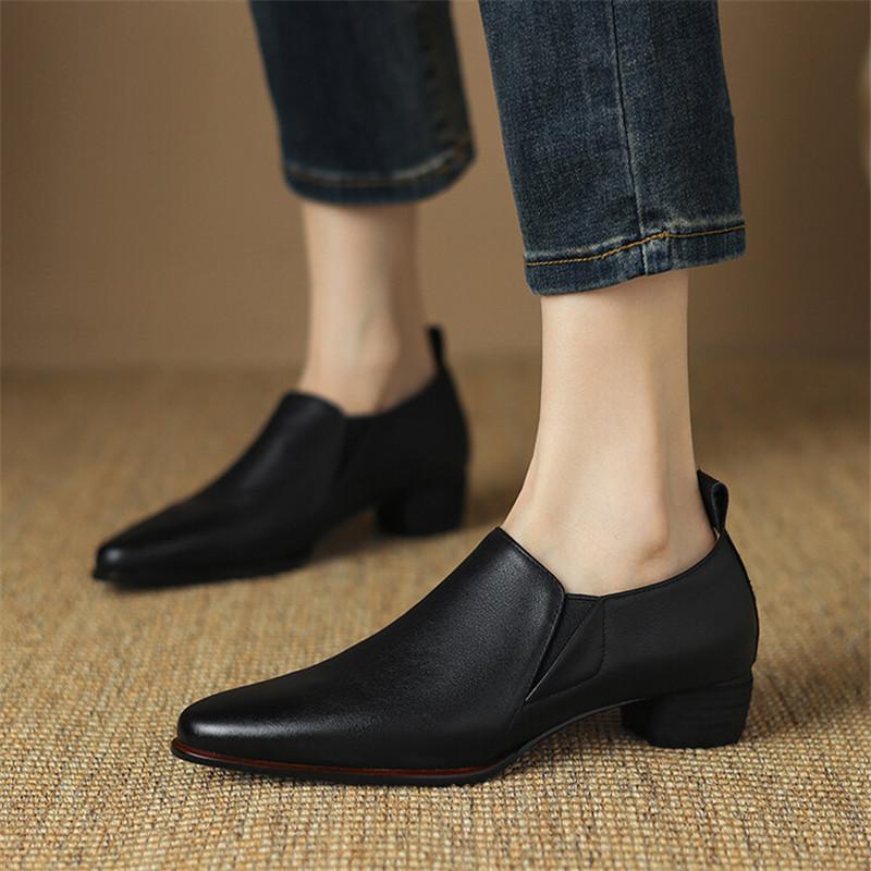 Fashion NEW Spring Autumn Genuine Leather Women Shoes Fashion Loafers Pointed Toe Chunky Shoes for Women Zapatos Mujer Women Pumps