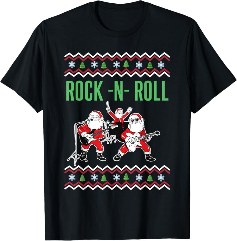 Rock n Roll Christmas Shirt-Santa Rocks Music Band AD785 Unisex T-Shirt XXL