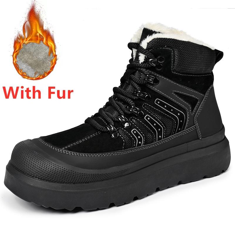 

New Trendl Mens High Top Shoes Real Leather Ankle Boots Stylish Hiking Shoes Outdoor Men Casual Footwear Winter Plush Snow Boots 46