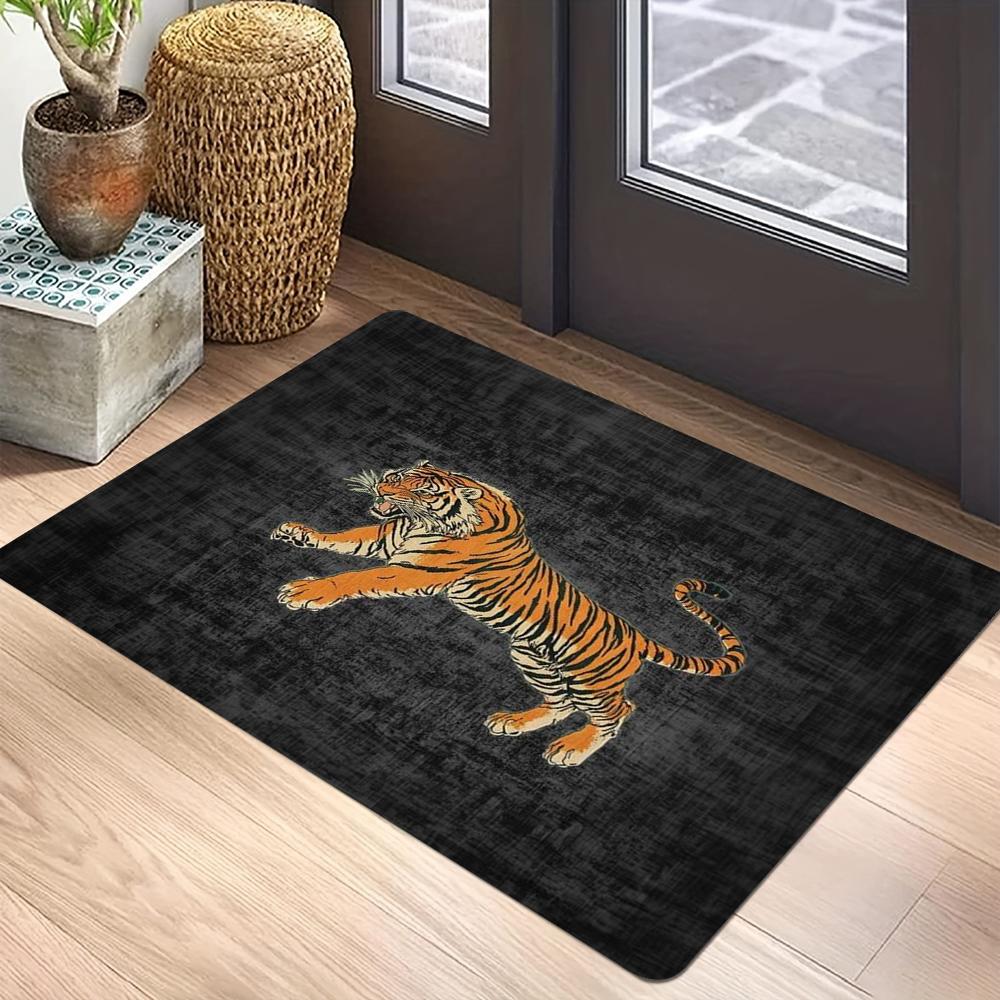 

Retro Tiger Printed Kitchen Carpet Living Room Dining Room Laundry Floor Mat Bath Balcony Hallway Non-slip Door Mat 40cm x 60cm