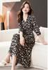 Floral Print Long Casual High Long Black Pockets Black and White Floral [Seira] Dress, Sleeve, Dress, Knee-Length, Waist, A-Line, Spring/Autumn,