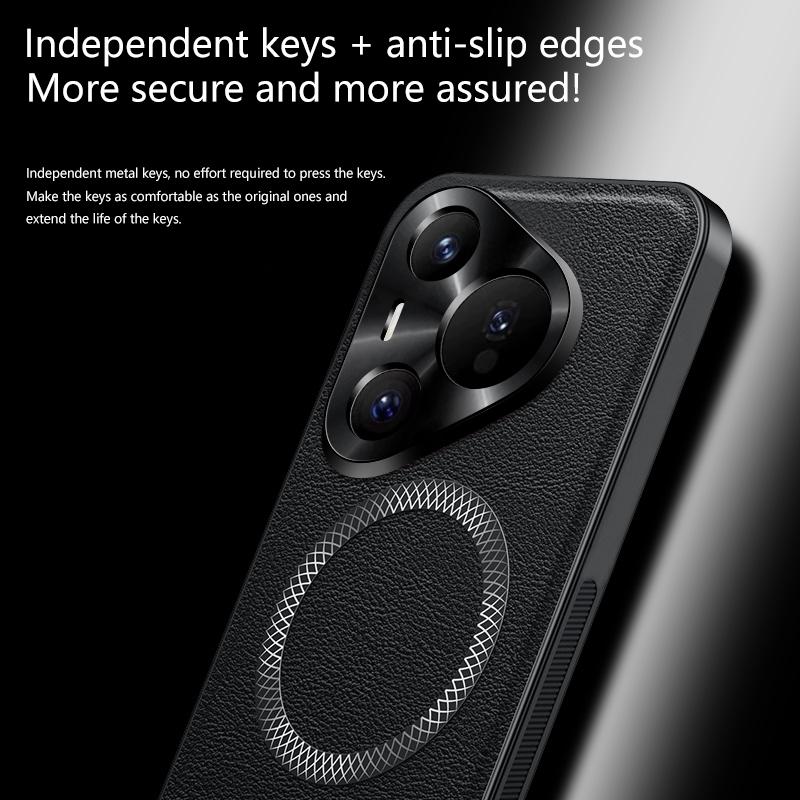 For Huawei Pura 70 P70 Case Magnetic Elegant Leather Wear-Resistant Lens Fully Covered Non-Slip Grip Edge Cover Shell