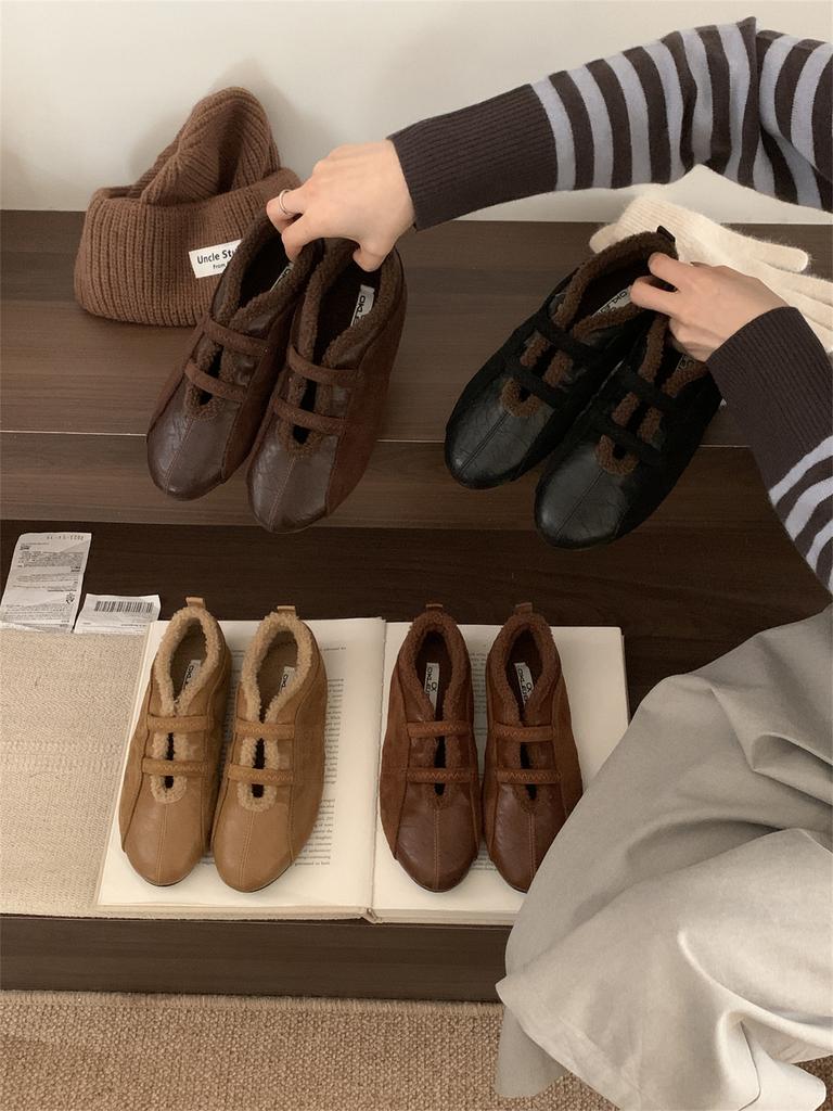 Retro brown Maillard plush shoes women's autumn and winter 2025 new loafers Korean version casual single shoes