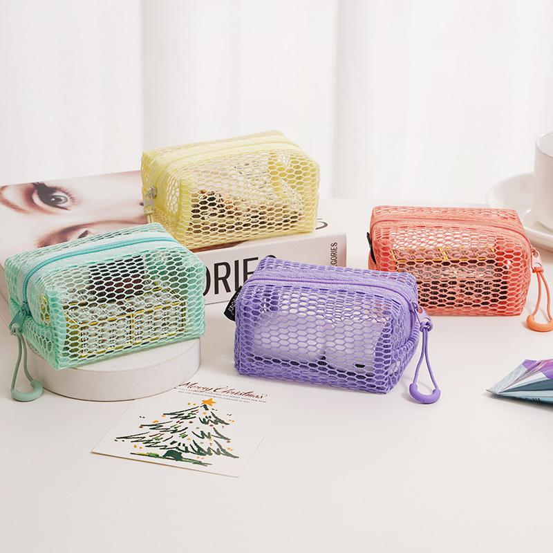 Honeycomb Mesh Square Storage Bag Portable Headset  Key Storage Bag Lipstick Data Cable Portable Coin Purse