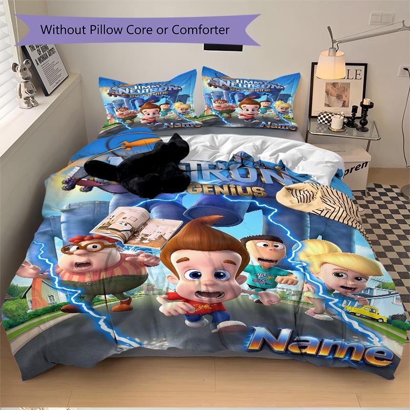 Custom Name Jimmy Neutron Genius Print 3Pcs Bedding Set Duvet Cover With 2 Bedro Pillowcase Home Birthday Gift