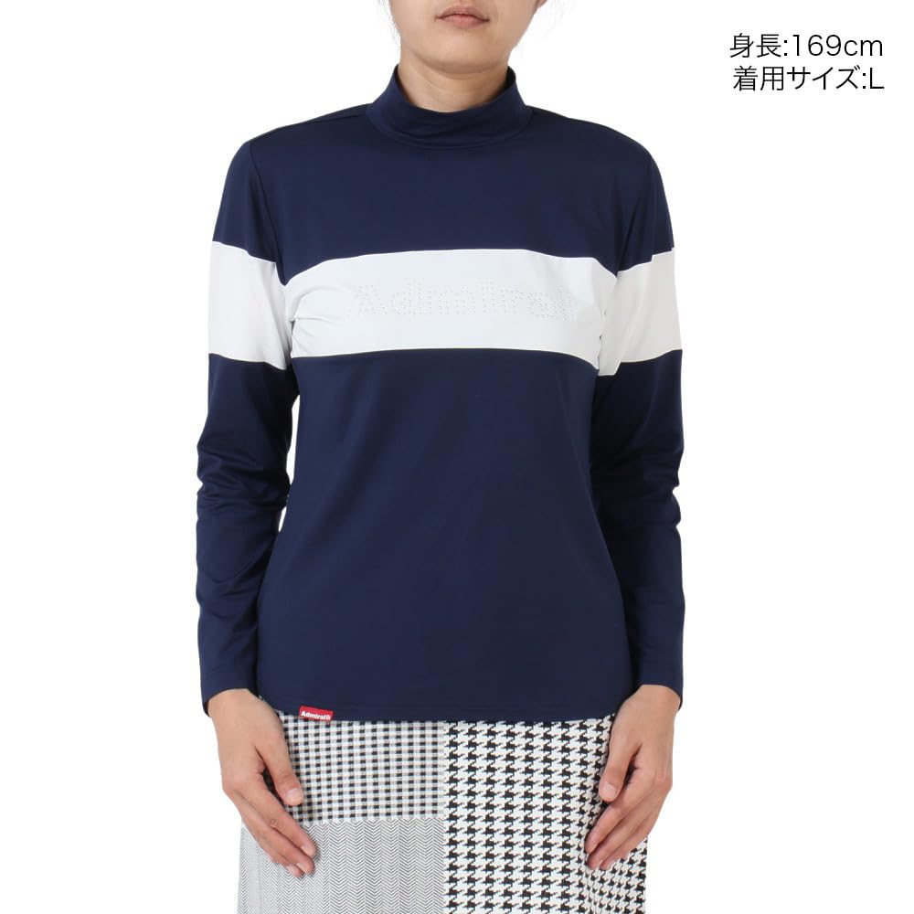 Admiral Golf ADLA459 Women's Classic Fleece-Lined Metal Logo Long Sleeve Mock Shirt, Navy