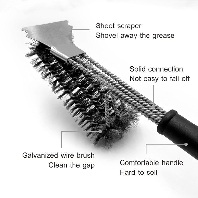 BBQ BBQ Brush Steel Wire Brush 18 Inch Three-layer Cleaning Brush Oven Cleaning Three-head Brush BBQ Tool Brush