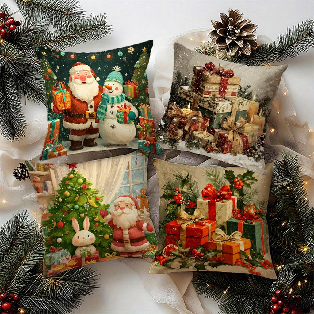 Santa And Snowman On Christmas Pillowcasesuitable For Sofa Car Bedroom Decorative Cushion Cover Pillow Cover