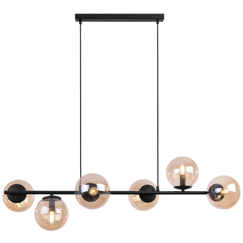 Siena Black Hanging Lamp 6-Flat Honey Lampshade E14