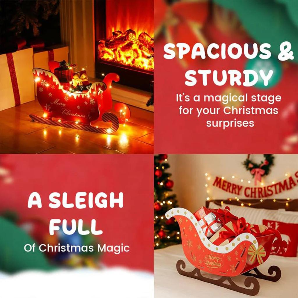 Santa Sleigh Reusable Storage Spacious Decoration Christmas Sleigh Desk Top Decor for Outdoor Indoor Porch Outside Patio Lawn