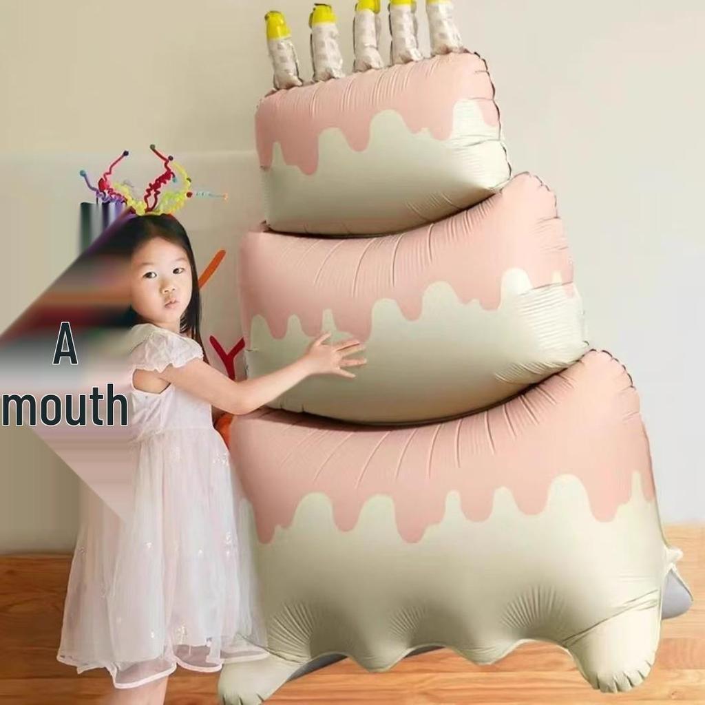 3D Cartoon Birthday Cake Balloon - Foil Decoration for Kids' Parties