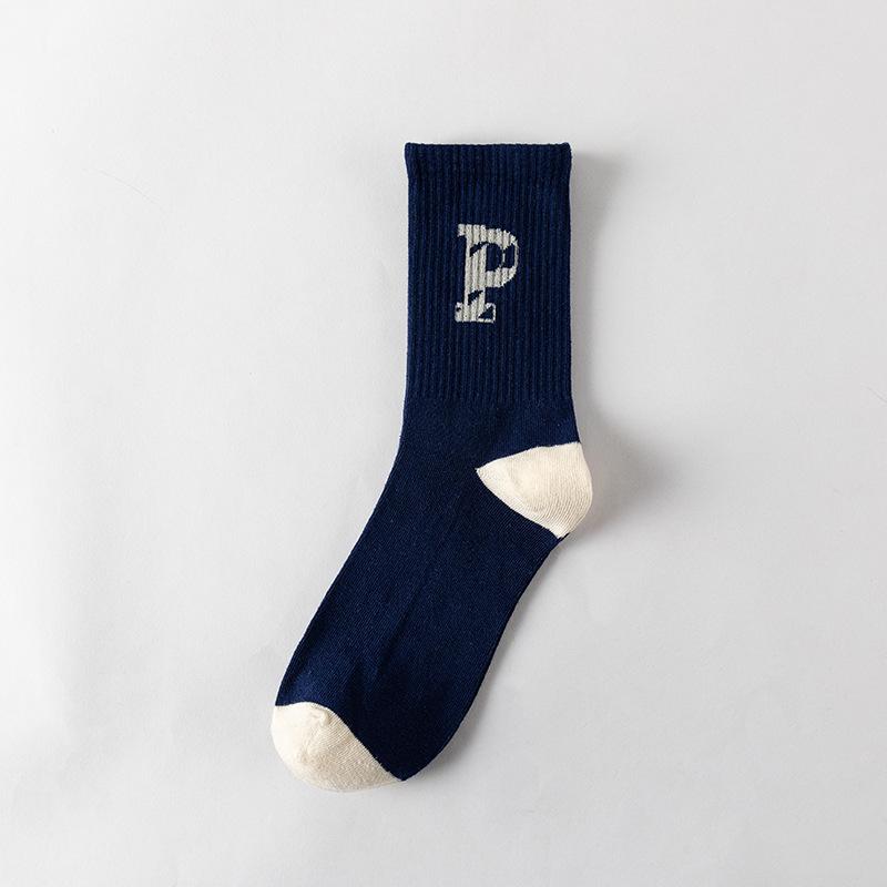 

Мужские весенне-осенние полосатые однотонные спортивные хлопковые носки-цилиндры с надписью 1 pair синий