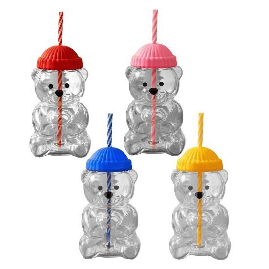 Yousheng Medvídek Pítko s víčkem a brčkem Roztomilý design medvídka Skleněný kelímek na džus, mléko, čaj, smoothie Vhodný do mikrovlnné trouby Kelímek na nápoje pro děti a dospělé