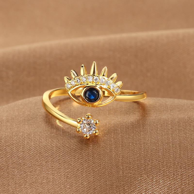 Cubic Zircon Turkey Evil Eye Ring 18k Gold Color Plated Adjustable Open Ring for Women Amulet Islamic Jewelry Gift