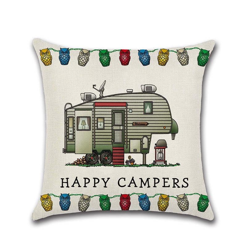 Ornate Happy Campers Sofa Throw Cushion Cover Ideal For Home Dcor